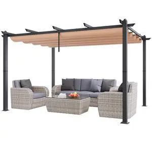 VEVOR  10'x13' Outdoor Retractable Pergola with Sun Shade Canopy Aluminum Beige