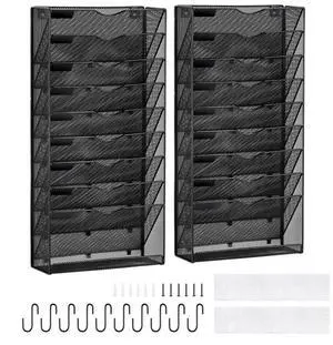 VEVOR  File Wall Rack, Two-Piece 10 Pockets Mesh Wall File Holder, Wall Mounted Magazine Mail Paper & Document Storage Folder, Metal Wall File Organizer with Nametag Label, for Office Home & School