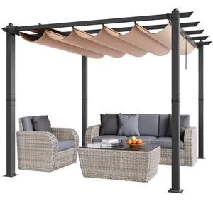 VEVOR  10'x10' Outdoor Retractable Pergola with Sun Shade Canopy Aluminum Beige