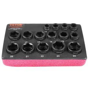 VEVOR Impact Sockets Set 15pcs 6-Point 3/8" Drive Bit Ratchet Tool Kit Case