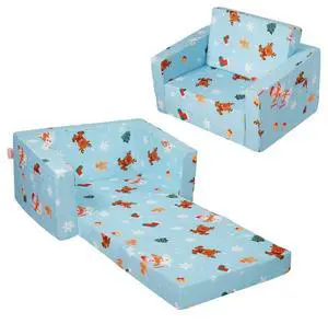 VEVOR Kids Christmas Couch, 2-in-1 Toddler Chairs Comfy, Toddler Couch Sofa Bed Fold Out, Convertible Sofa to Lounger, Kids Chair Seat Playroom Furniture for Kids Girls & Boys, Sky Blue