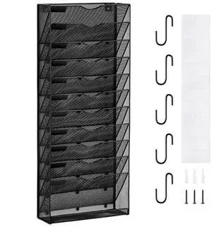 VEVOR File Wall Rack, One-Piece 12 Pockets Mesh Wall File Holder, Wall Mounted Magazine Mail Paper & Document Storage Folder, Metal Wall File Organizer with Nametag Label, for Office Home & School