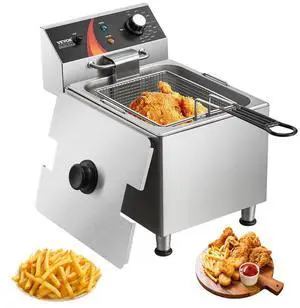 VEVOR Commercial Deep Fryer, 1750W Electric Countertop Fryer with Basket & Height-Adjustable Feet, 12Qt / 11.5L Stainless Steel Single Oil Fryer, Temp Control, Overheat Protection, for Restaurant Use