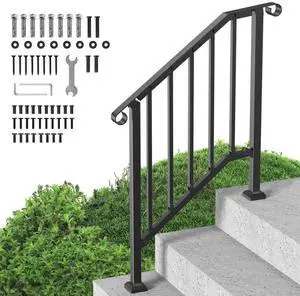 VEVOR 2-3 Step Handrails for Outdoor for Seniors Porch Deck Black Retro Arch