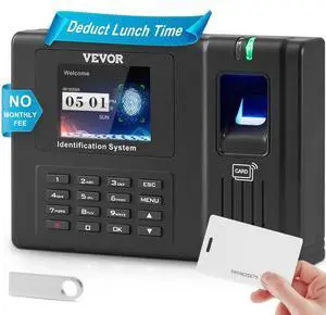 VEVOR Time Clock, Employee Attendance Machine with Fingerprint, RFID and PIN Punching in One, Standalone Biometric Clock in Machine for Employees Small Business with 5 RFID Cards & No Monthly Fees
