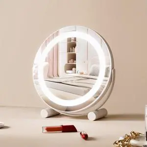 VEVOR 12 Vanity Mirror With Lights, LED Makeup Mirror 3 Color Lighting Modes, with 5X Magnification Mirror, Smart Touch Control, 360°Rotation,Round Lighted Makeup Mirror for Bedroom Tabletop (White)