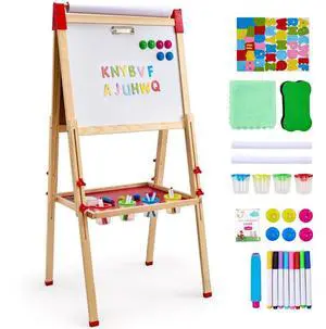 VEVOR 3-in-1 Kids Art Easel Double-Sided Wooden Magnetic Whiteboard Chalkboard