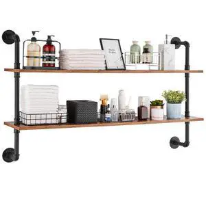 VEVOR Industrial Pipe Shelf 2 Tier 48x 9.84in Wall-Mount for Kitchen Bedroom