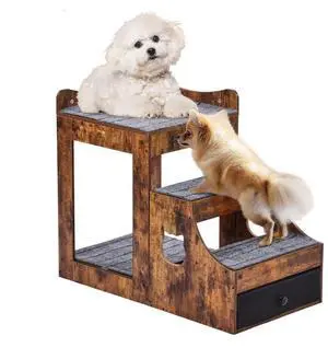 VEVOR Pet Bunk Bed with Stairs Dog/Cat Window Perch with Storage Indoor Brown
