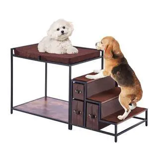 VEVOR Pet Bunk Bed Dog/Cat Window Perch with Stairs Storage Medium Size
