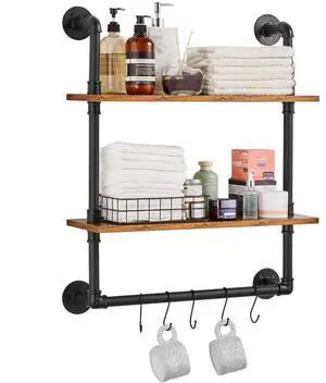 VEVOR Industrial Pipe Shelf 2 Tier 24x7.87in Wall-Mount for Kitchen Bedroom