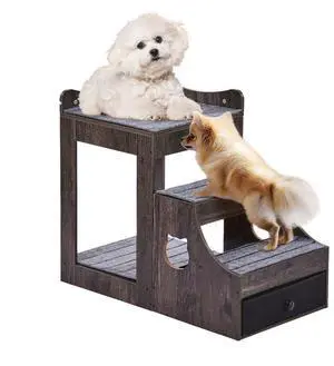 VEVOR Pet Bunk Bed with Stairs Dog/Cat Window Perch with Storage Indoor Gray