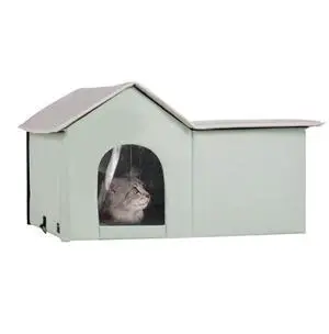 VEVOR Heated Cat House Foldable Kitty Shelter with Heated Pad Green Large