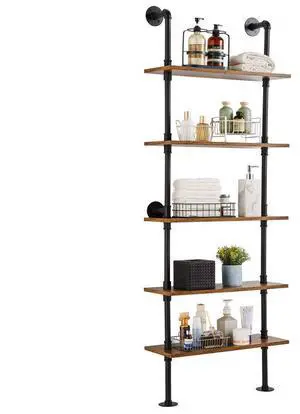 VEVOR Industrial Pipe Shelf 5 Tier 24x9.84in Wall-Mount for Kitchen Bedroom