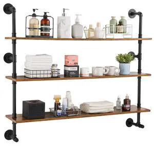 VEVOR Industrial Pipe Shelf 3 Tier 48x9.84in Wall-Mount for Kitchen Bedroom
