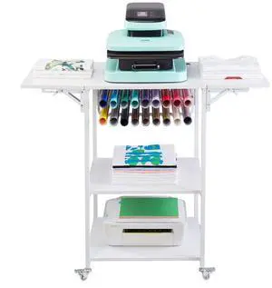 VEVOR Heat Press Table 3Tier Movable Heat Press Stand Foldable with Wheels White