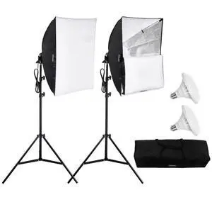 VEVOR Softbox Lighting Kit 24 in x 24 in 30W 5500K LED Bulbs Adjustable Stand