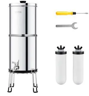 VEVOR 2.25G Gravity-fed Water Filter Countertop System Stainless Steel 2 Filters