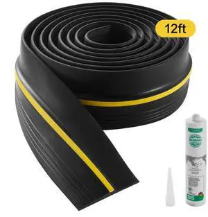 VEVOR Garage Door Threshold Seal Strip, 12 FT Universal Garage Door Floor Seal Strip with Adhesive, Garage Door Bottom Weatherproof Strip, Upgraded Thick PVC DIY Weather Stripping Replacement, Black
