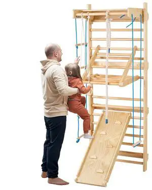 VEVOR Swedish Ladder Wall Gym 8 in 1 Wooden Indoor Playground Climbing Toys