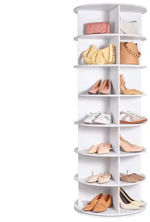 VEVOR 7 Tiers Rotating Shoe Rack Tower, 360°Spinning Shoe Display, Revolving Shoe Rack Storage Round Carousel, Lazy Susan Shoe Rack Organizer, Ideal for Bedroom, Living Room, Entryway, White