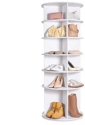 VEVOR 6 Tiers Rotating Shoe Rack Tower, 360°Spinning Shoe Display, Revolving Shoe Rack Storage Round Carousel, Lazy Susan Shoe Rack Organizer, Ideal for Bedroom, Living Room, Entryway, White
