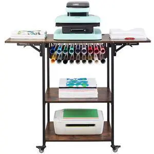 VEVOR Heat Press Table 3Tier Movable Heat Press Stand Foldable with Wheels Brown