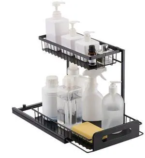 2-Tier 10.7"W x 14.2"D Pull Out Cabinet Under Sink Organizer 10.7"x14.2" Drawer Basket, 12.5"Wx15.5"Dx13"H Install Size for Cabinet