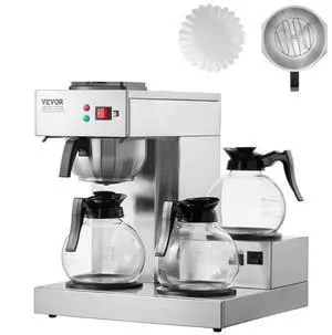 VEVOR 12 Cups Commercial Drip Coffee Maker with 3 Glass Carafes and 3 Warmers Office