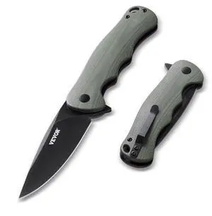 VEVOR Folding Pocket Knife 3.5 in/8.8 cm D2 Steel Blade G10 Handle Pocket Clip