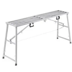 VEVOR Work Platform, 4 Gear Adjustable Height, Folding Alloy Steel Step Ladder, Portable Scaffolding Platform, 880 lb Load Capacity, Non-Slip Rubber Feet, Drywall Painting Stool, Cleaning & Washing