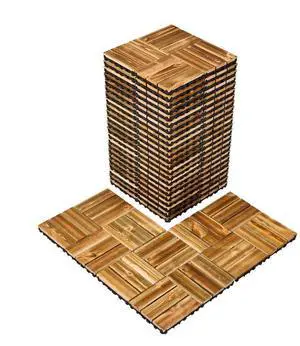 VEVOR Interlocking Deck Tiles Solid Wood 27 Pack 12"x12" Camphor Pine for Porch