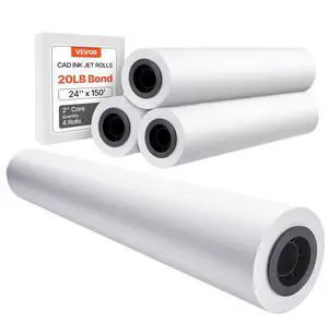 VEVOR Wide Format Paper, 24 in x 150 ft Plotter Paper, 4 Rolls CAD Bond Rolls with 2 in Core, 20 LB Bond Paper Rolls, Idea for CAD Drawings, Engineering Plans, GIS Maps & Architectural Designs