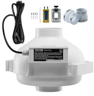 VEVOR 4" to 4.5" Radon Mitigation Fan System Kit Quiet 190 CFM Inline Duct Waterproof