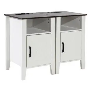 VEVOR  Farmhouse End Table, Set of 2, Square Night Stand with USB Ports and Outlets, 3 Tiers End Table Side Table  Coffee Table with Storage Cabinet and LED Lights, Ideal for Living Room, Bedroom, Of