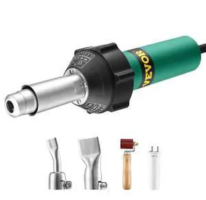 VEVOR Hot Air Plastic Welder, 1600W Hot Air Torch Pistol, 122-1112 PVC TPO Vinyl Heat Gun Welding Torch, Plastic Welding Roofing Kit with 4 Accessories - 2 Nozzles & 1 Seam Roller for PP/PE/PVC Sheet
