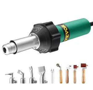 VEVOR Hot Air Plastic Welder, 1600W Hot Air Torch Pistol, 122-1112 PVC TPO Vinyl Heat Gun Welding Torch, Plastic Roofing Welding Kit with 9 Accessories- 4 Nozzles & 4 Seam Rollers for PP/PE/PVC Sheet