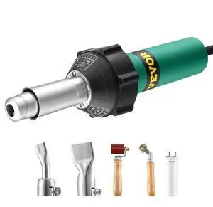 VEVOR Hot Air Plastic Welder, 1600W Hot Air Torch Pistol, 122-1112 PVC TPO Vinyl Heat Gun Welding Torch, Plastic Welding Roofing Kit with 2 Nozzles, Silicone & Copper Seam Roller for PP/PE/PVC Sheet