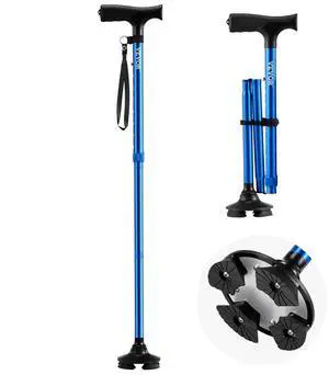 VEVOR Walking Cane Folding Walking Stick with 8-Level Height & 4-Pronged Pivoting Base