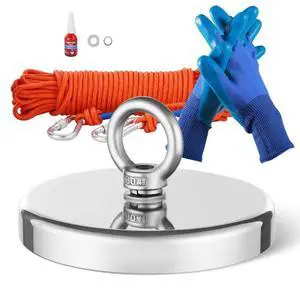 1300 LBS Strong Fishing Magnet Kit Single Sided Pull Force and Rope Carabiner