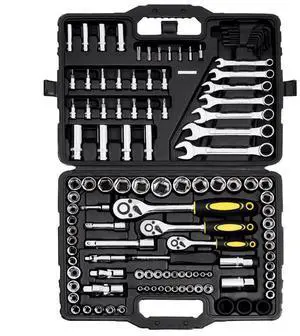 VEVOR 121-Piece Mechanics Tool Set 1/4" 3/8" 1/2" Drive Sockets SAE and Metric