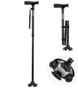 VEVOR Walking Cane Folding Walking Stick with 8-Level Height & 4-Pronged Pivoting Base