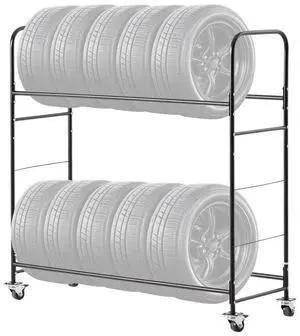 VEVOR Rolling Tire Storage Rack, 2-Shelf Tire Holder and Transport Trailer for Garage, Heavy-Duty Steel Tire Storage Cart with Wheel, Adjustable Height & Protective Cover, Hold up to 12 Standard Tires
