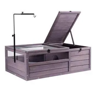 VEVOR Tortoise Habitat Wooden Tortoise House Indoor & Outdoor 2-Room 38x24x13in