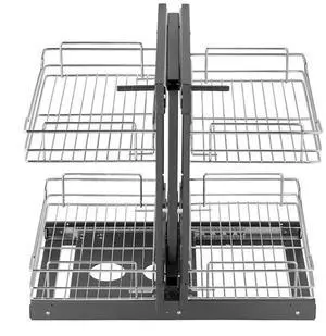 2 Tier 4 Shelf Blind Corner Pull Out Organizer Chrome Kitchen Cabinet Basket