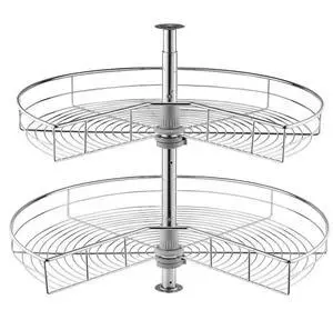 VEVOR 28" Kidney Shaped Chrome Corner Organizer, 360° Rotatble Kitchen Base Cabinet Blind Corner, 2 Tier Height Adjustable Storage Rack, Carbon Steel Lazy Susan Replacement Shelf for Cabinet Corner