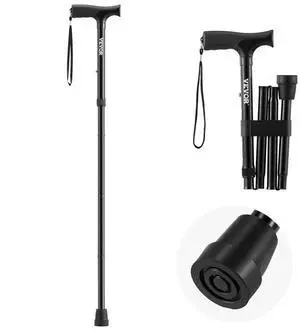 VEVOR Walking Cane Folding Walking Stick with 5-Level Adjustable Height Anti-Slip Tip