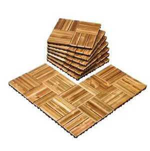 VEVOR Interlocking Deck Tiles Solid Wood 10 Pack 11.6" x 11.6" Camphor Pine for Porch