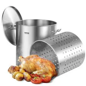 VEVOR 64QT Stainless Steel Stockpot Cooking Kitchen Sauce Pot with Basket Lid Handle