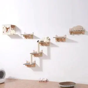 VEVOR Wall Mounted Cat Shelves Tree with Jumping Boards Nest Furniture Set of 5